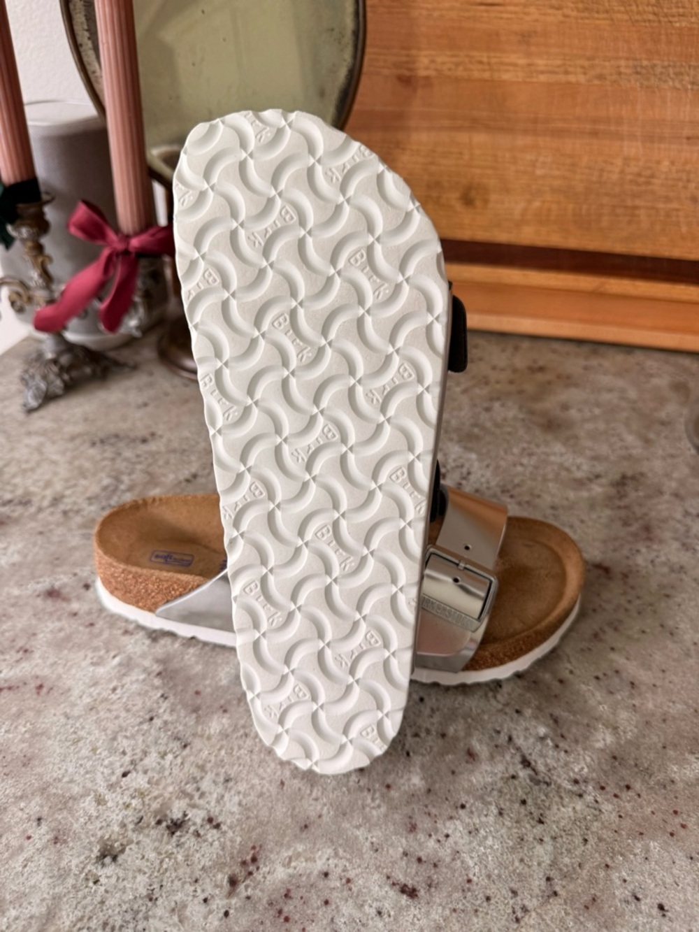 Birkenstock Arizona Metallic Silver Sandals EU 38 / US 7-7.5 (NEW) - Picture 5 of 5